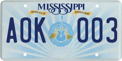 MS license plate AOK003