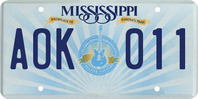 MS license plate AOK011