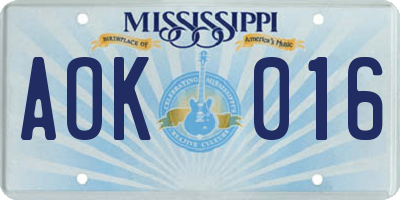 MS license plate AOK016
