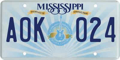 MS license plate AOK024