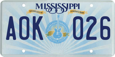 MS license plate AOK026