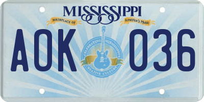 MS license plate AOK036