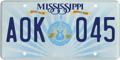 MS license plate AOK045