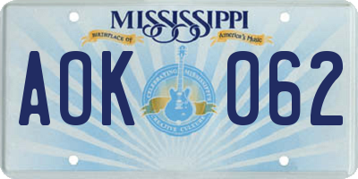 MS license plate AOK062