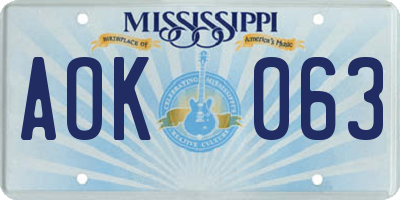 MS license plate AOK063
