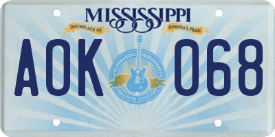 MS license plate AOK068