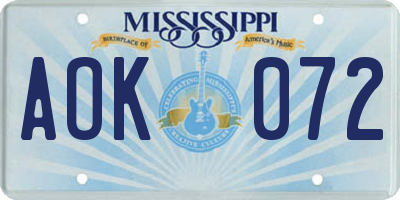 MS license plate AOK072