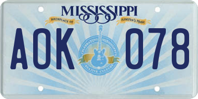 MS license plate AOK078