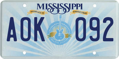 MS license plate AOK092
