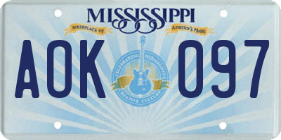 MS license plate AOK097