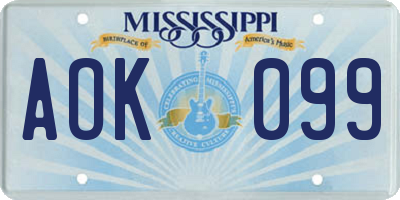 MS license plate AOK099