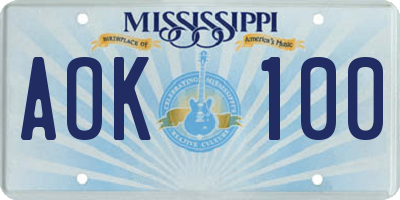 MS license plate AOK100