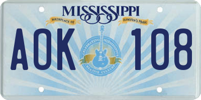 MS license plate AOK108