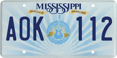 MS license plate AOK112