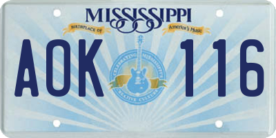 MS license plate AOK116