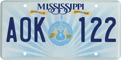 MS license plate AOK122