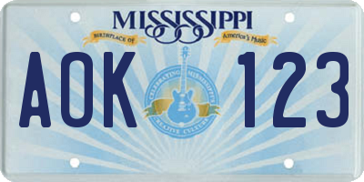 MS license plate AOK123
