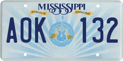 MS license plate AOK132