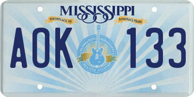 MS license plate AOK133