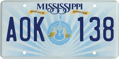 MS license plate AOK138