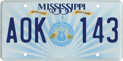 MS license plate AOK143