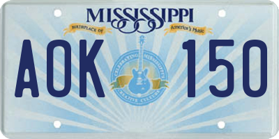 MS license plate AOK150