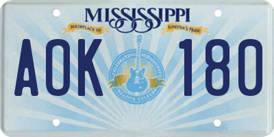 MS license plate AOK180