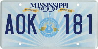 MS license plate AOK181