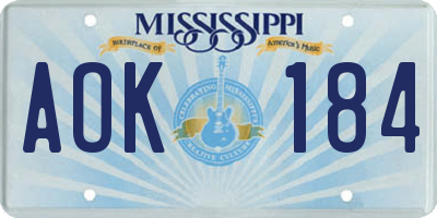 MS license plate AOK184