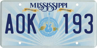 MS license plate AOK193