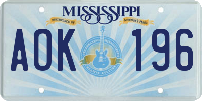 MS license plate AOK196