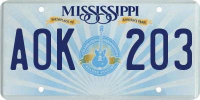 MS license plate AOK203