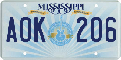 MS license plate AOK206