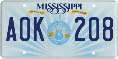 MS license plate AOK208