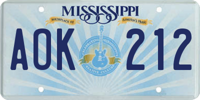 MS license plate AOK212