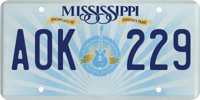 MS license plate AOK229