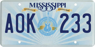 MS license plate AOK233