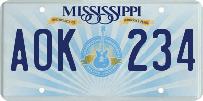 MS license plate AOK234
