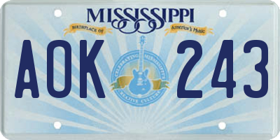 MS license plate AOK243