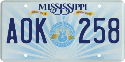 MS license plate AOK258
