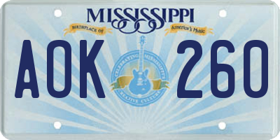 MS license plate AOK260