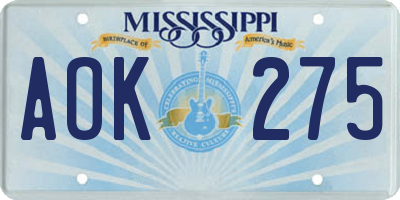MS license plate AOK275