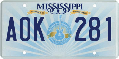 MS license plate AOK281