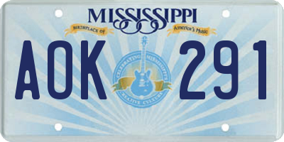 MS license plate AOK291