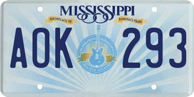MS license plate AOK293