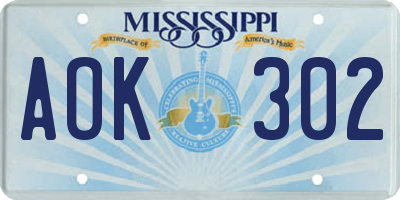 MS license plate AOK302