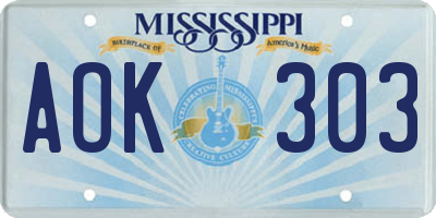 MS license plate AOK303