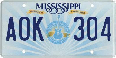 MS license plate AOK304