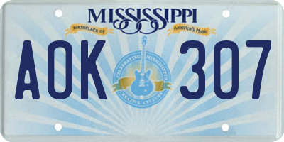 MS license plate AOK307