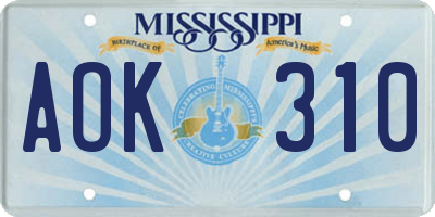 MS license plate AOK310
